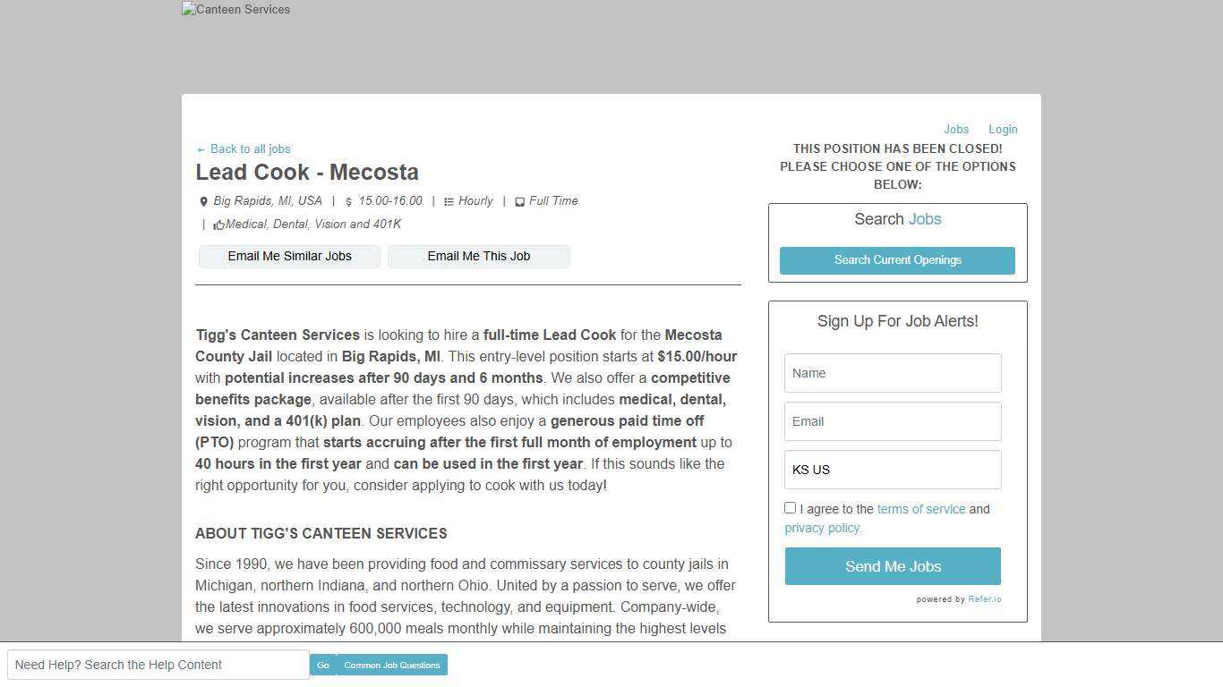 Lead Cook - Mecosta - Big Rapids, MI - Canteen Services Jobs